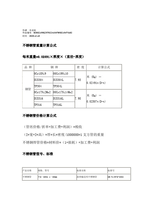 不銹鋼管的理論重量計(jì)算(圖1)
